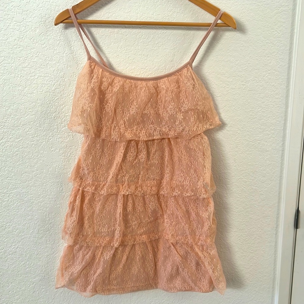 Charlotte Russe (S) Lace Layered Peach Dress